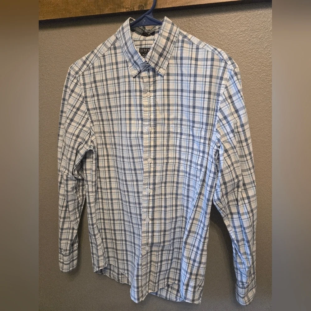 J Crew Flex Washed long sleeve button down collar shirt S Plaid Cotton Natural
